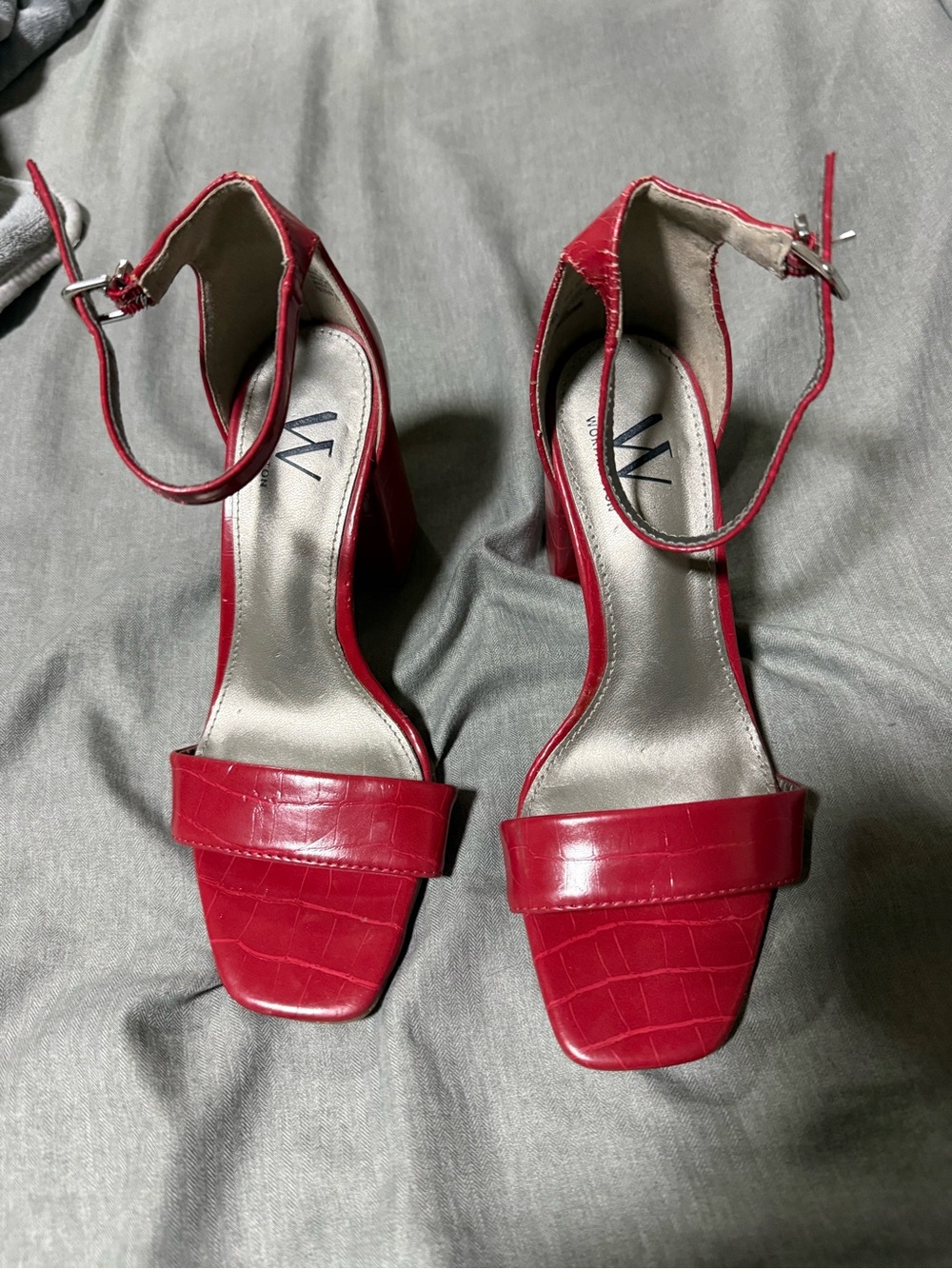 Worthington Red Ankle-Strap Block Heels